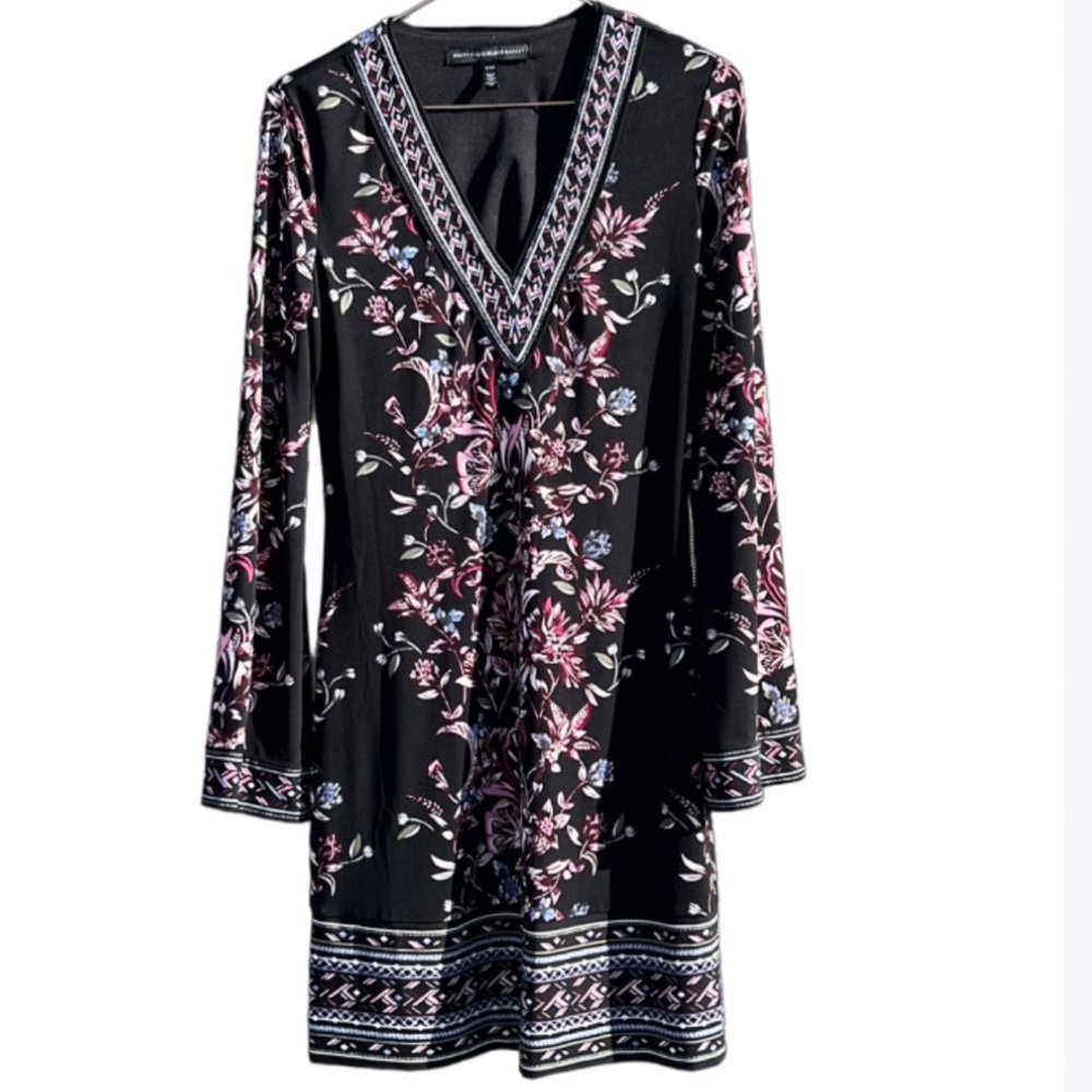 WHBM Long Sleeved Mini Dress V Neck Bell Sleeves Size XXS Floral